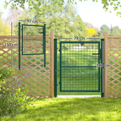Garden Gate 100x79 cm Steel Bar Fence Gate with Handle Lock and 3 Keys for Outdoor Patio Green