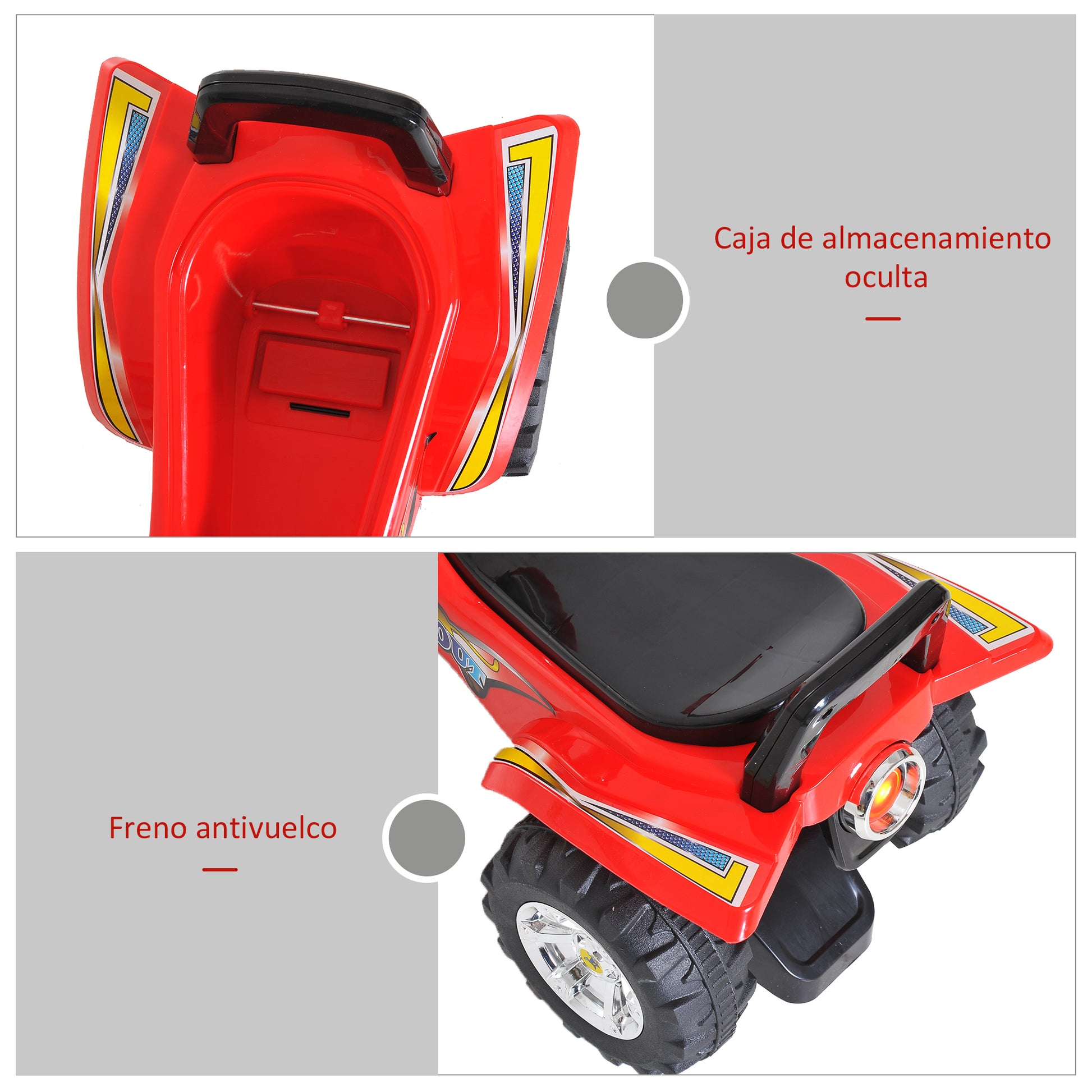 Infant Quad Ride-On Car without Pedals for Baby Racing Style Walker Toy with Horn Music Lights 60x38x42cm