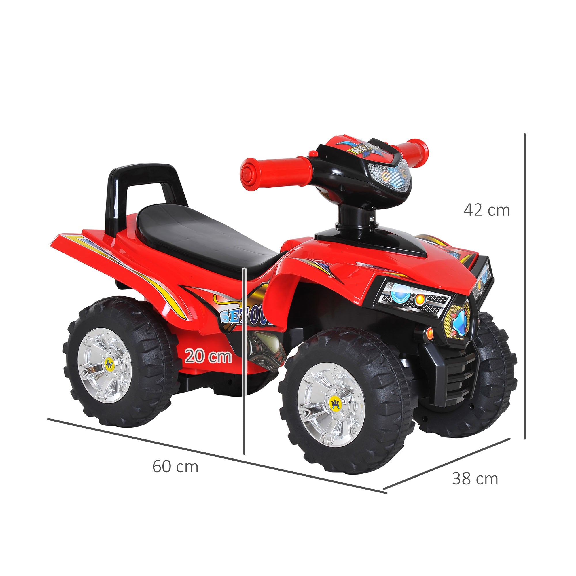 Infant Quad Ride-On Car without Pedals for Baby Racing Style Walker Toy with Horn Music Lights 60x38x42cm