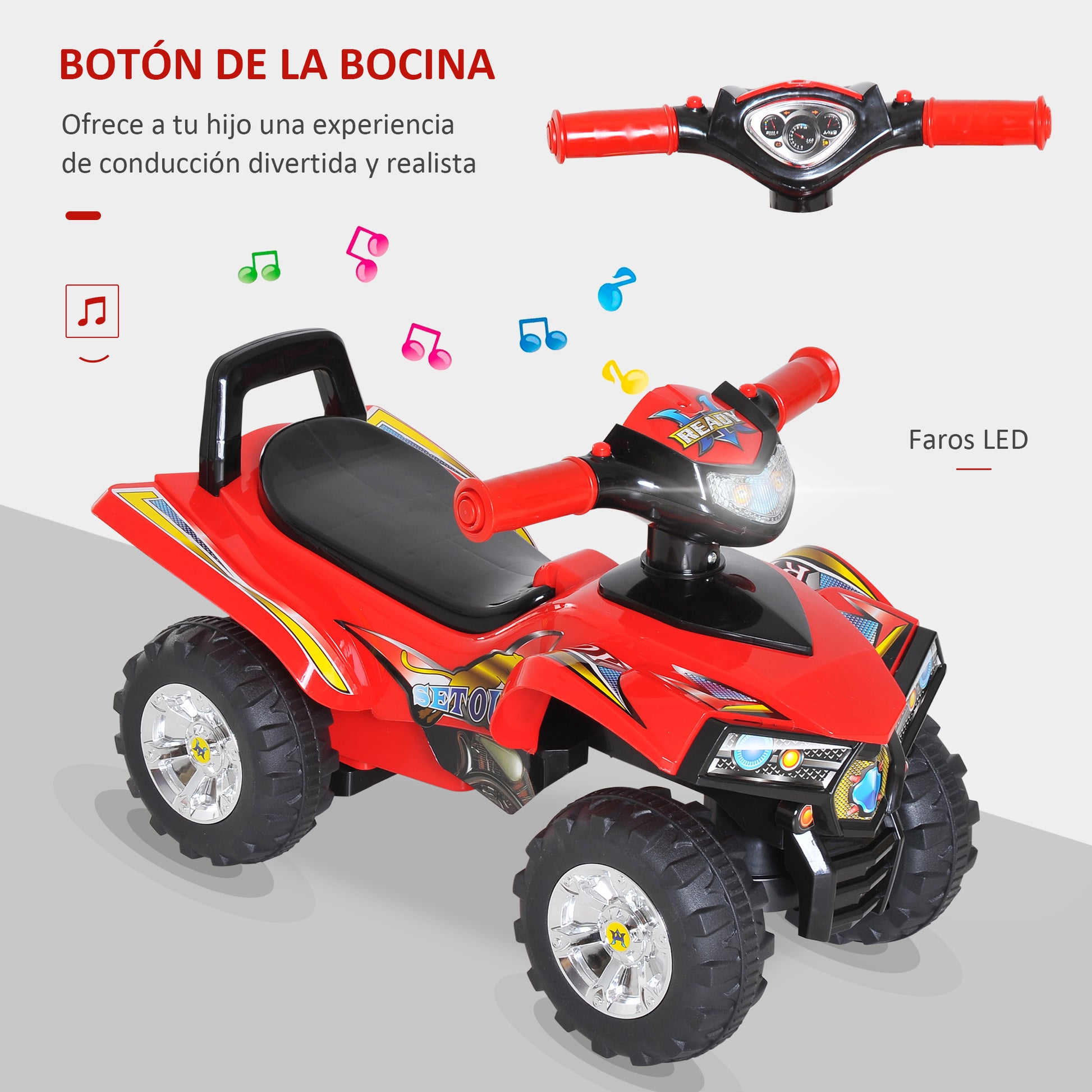 Infant Quad Ride-On Car without Pedals for Baby Racing Style Walker Toy with Horn Music Lights 60x38x42cm