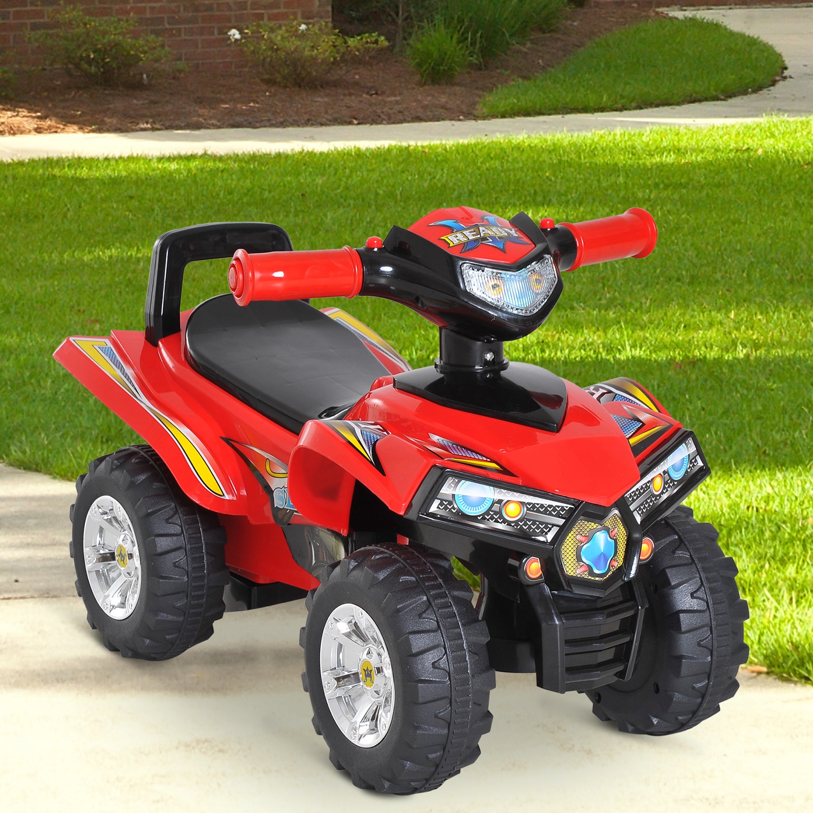 Infant Quad Ride-On Car without Pedals for Baby Racing Style Walker Toy with Horn Music Lights 60x38x42cm