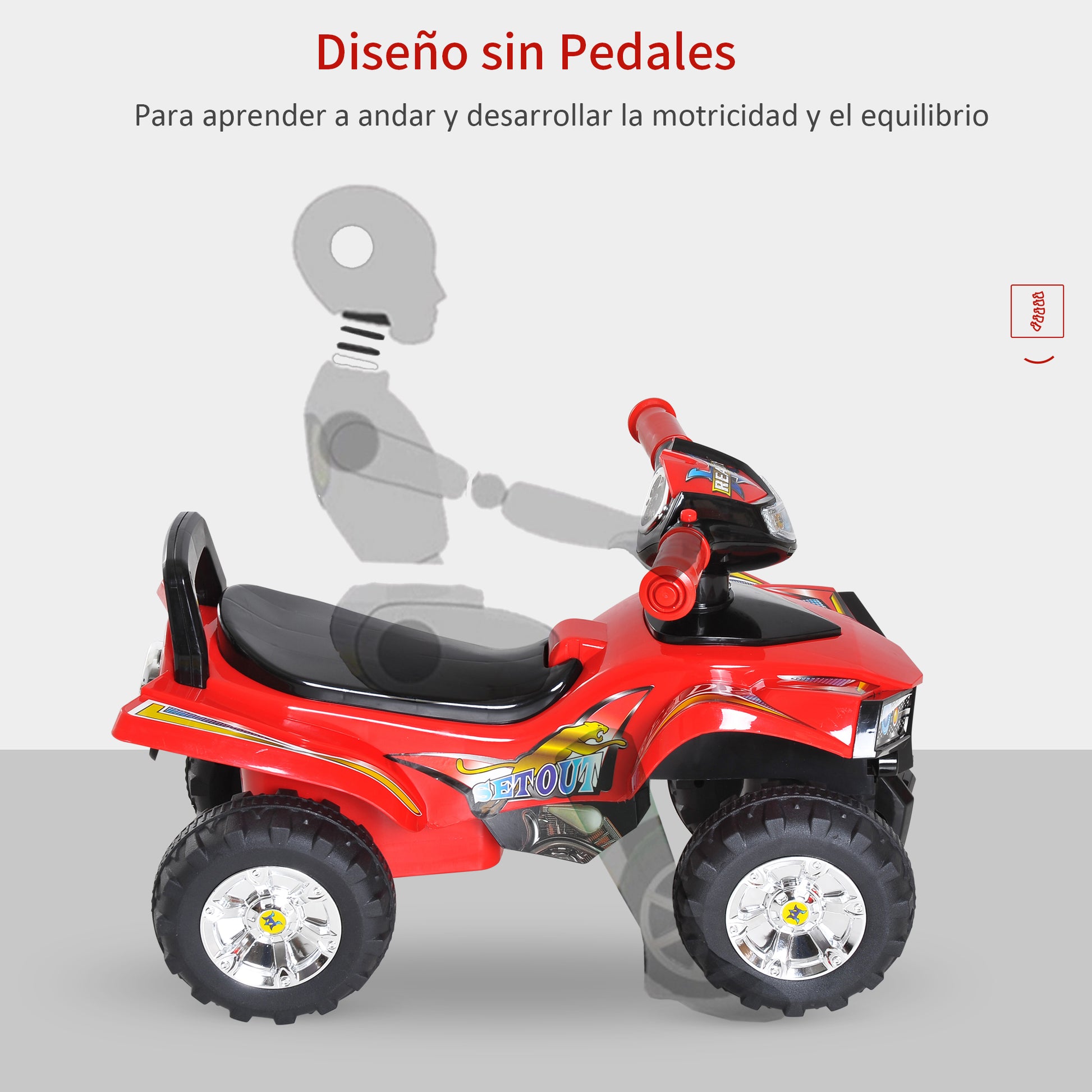 Infant Quad Ride-On Car without Pedals for Baby Racing Style Walker Toy with Horn Music Lights 60x38x42cm