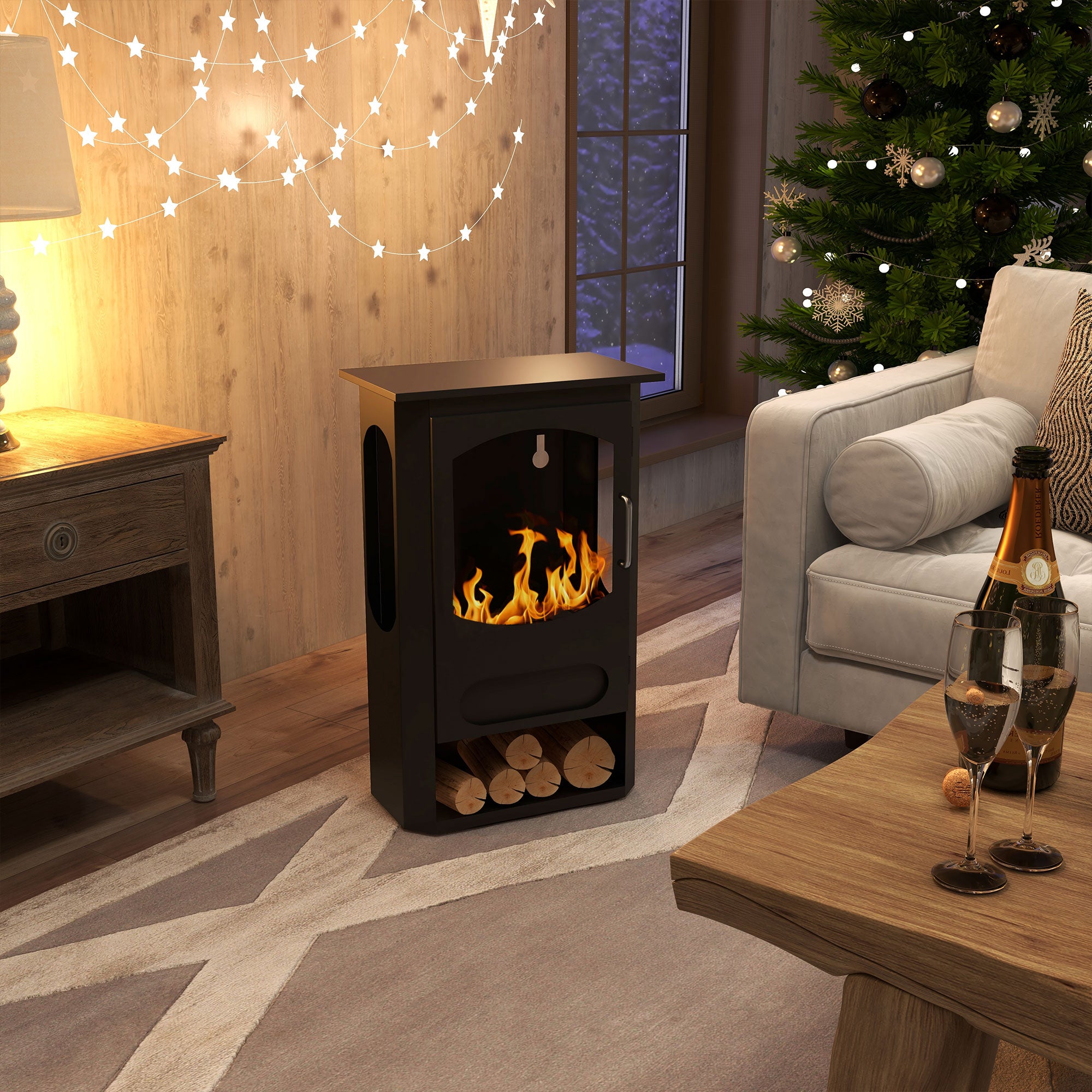 Contemporary Freestanding Bioethanol Fireplace with 1.2L Reservoir, Approx. 3h Burning Time, Coverage 20-25 sqm 43 x 25 x 68 cm Black