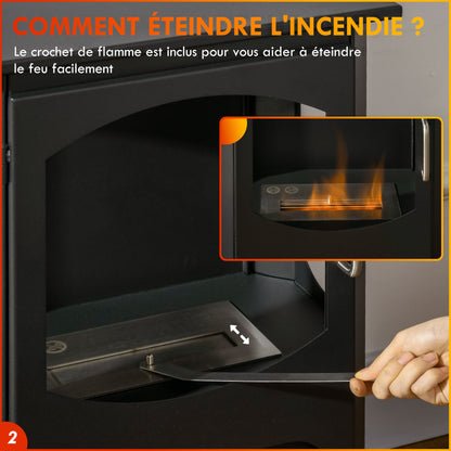 Contemporary Freestanding Bioethanol Fireplace with 1.2L Reservoir, Approx. 3h Burning Time, Coverage 20-25 sqm 43 x 25 x 68 cm Black