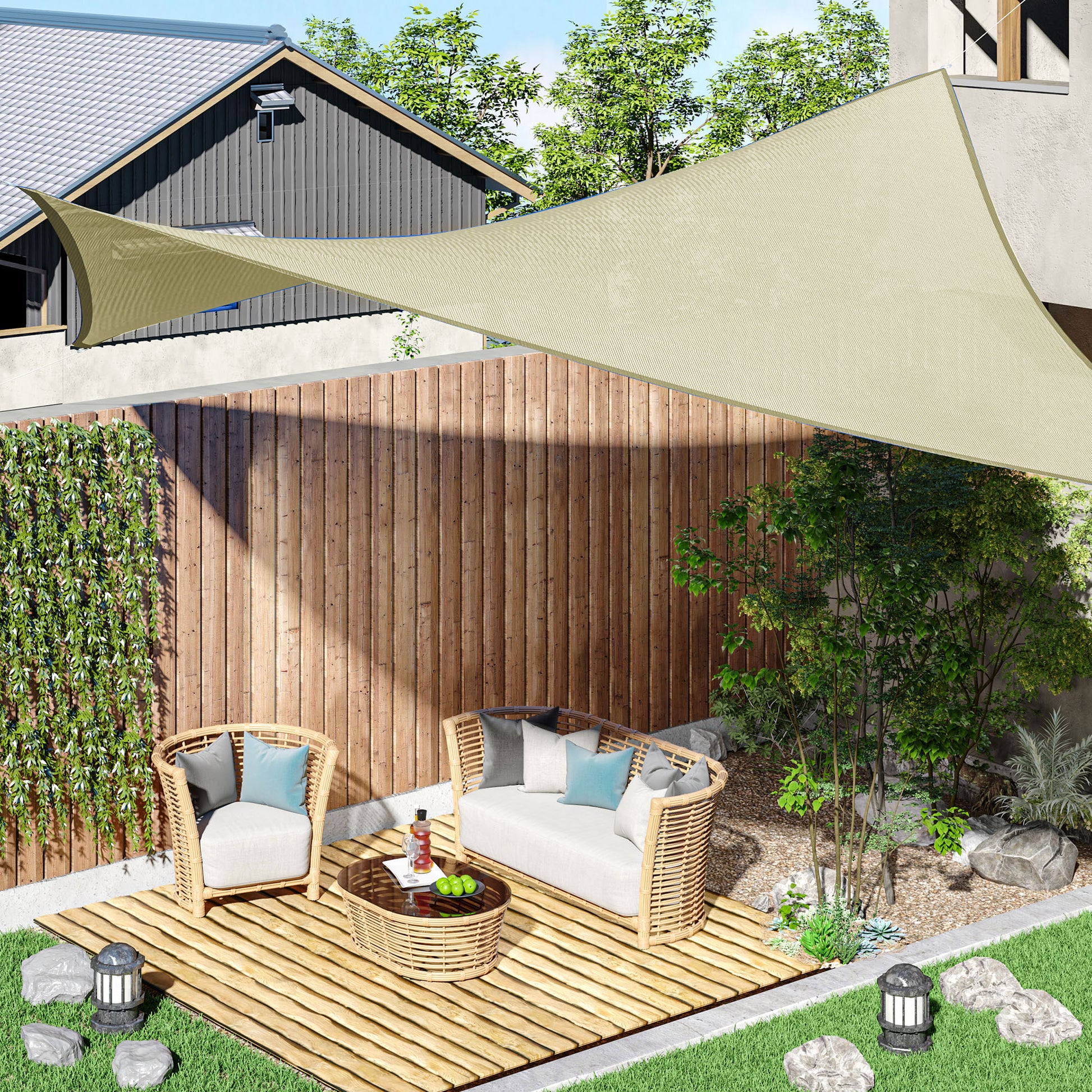 Rectangular Shade Sail 3 x 3 m High-Density Polyethylene UV Protection With Storage Bag - Cream