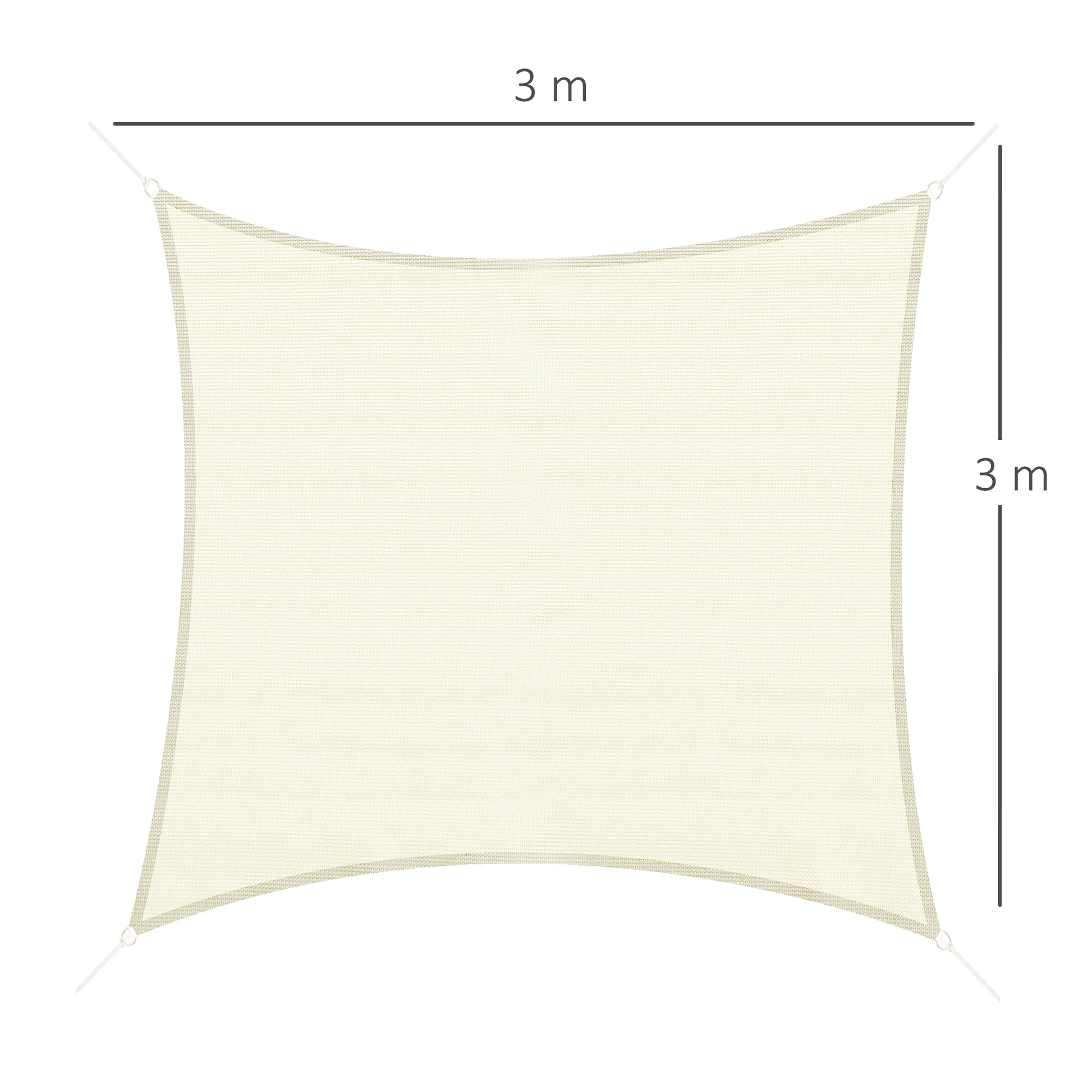 Rectangular Shade Sail 3 x 3 m High-Density Polyethylene UV Protection With Storage Bag - Cream