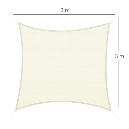 Rectangular Shade Sail 3 x 3 m High-Density Polyethylene UV Protection With Storage Bag - Cream