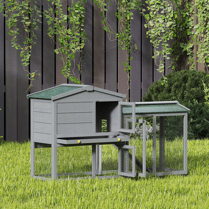 2-Level Wooden Rabbit Hutch, Large Outdoor Cage with Asphalt Roof, Removable Tray & Ramp — For Rabbits, Guinea Pigs & Hamsters, 150 x 45 x 85 cm (59.1 x 17.7 x 33.5 in), Gray