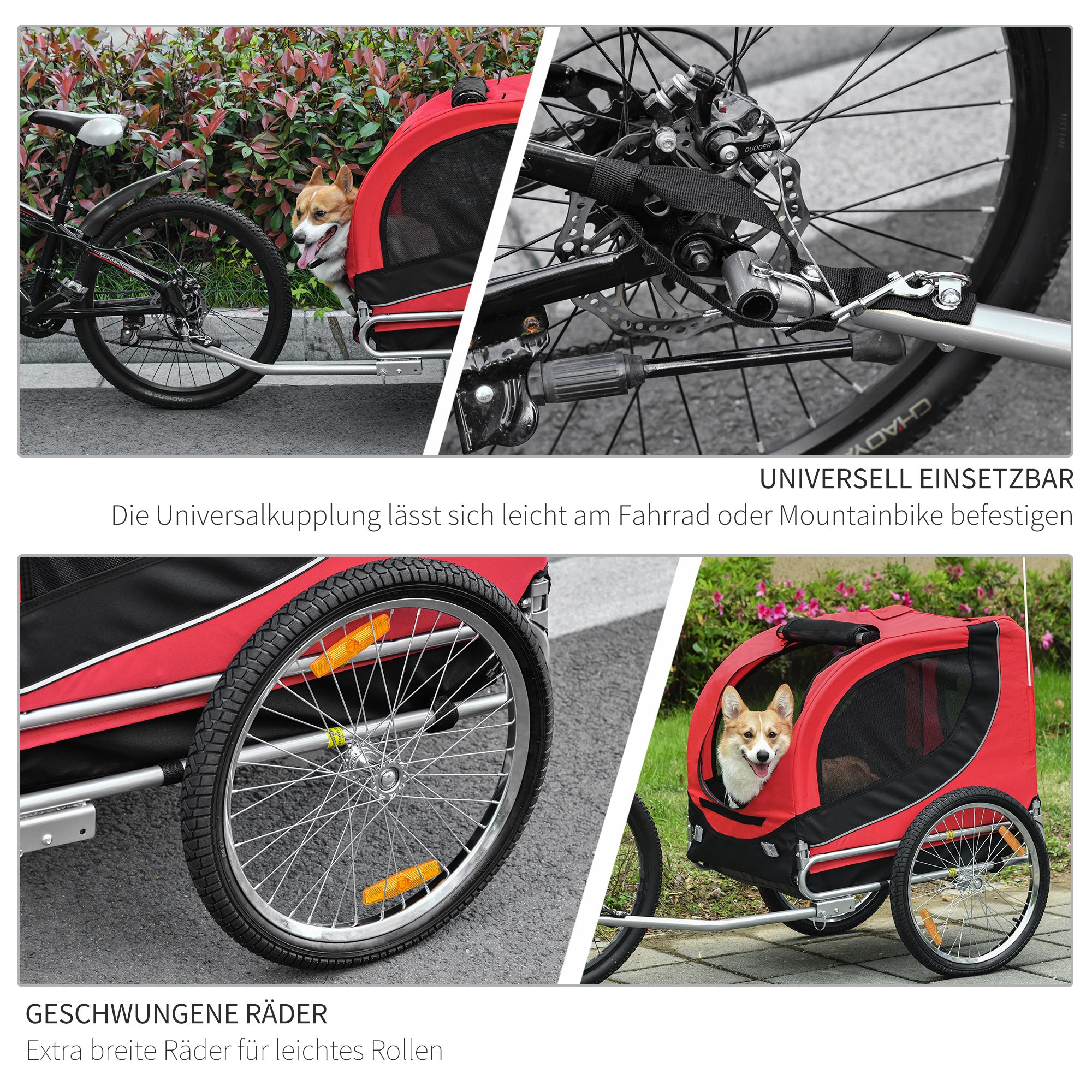 Dog Trailer Bike Trailer Pet Transporter Dog Bike Trailer Red+Black 130 x 73 x 90 cm