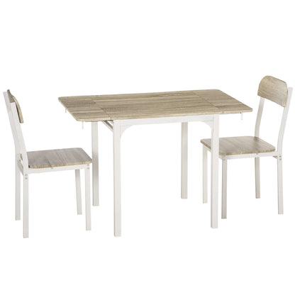 3 Piece Dining Set with 2 Chairs and 1 Table Dining Table Set with Foldable Tabletop for Kitchen Small Spaces Steel MDF Natural+White 110 x 70 x 75 cm