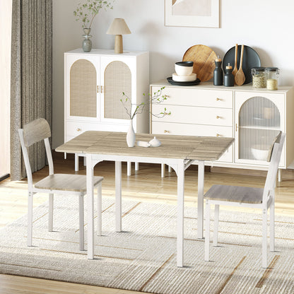 3 Piece Dining Set with 2 Chairs and 1 Table Dining Table Set with Foldable Tabletop for Kitchen Small Spaces Steel MDF Natural+White 110 x 70 x 75 cm