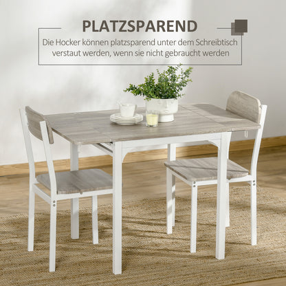 3 Piece Dining Set with 2 Chairs and 1 Table Dining Table Set with Foldable Tabletop for Kitchen Small Spaces Steel MDF Natural+White 110 x 70 x 75 cm