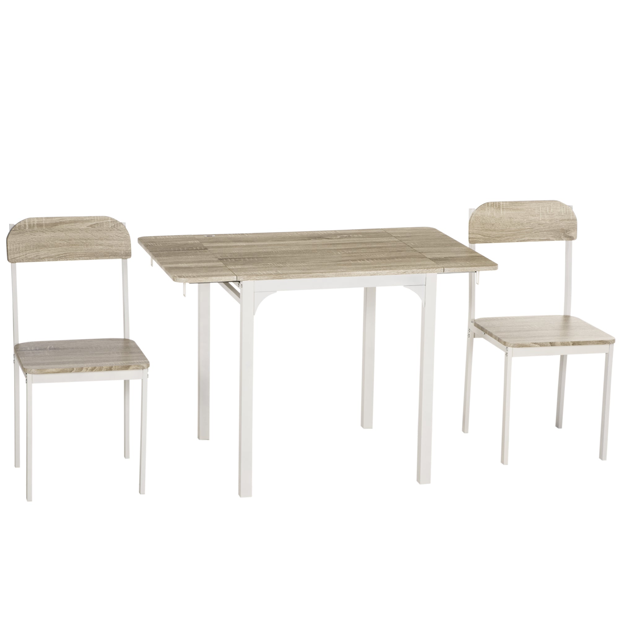 3 Piece Dining Set with 2 Chairs and 1 Table Dining Table Set with Foldable Tabletop for Kitchen Small Spaces Steel MDF Natural+White 110 x 70 x 75 cm