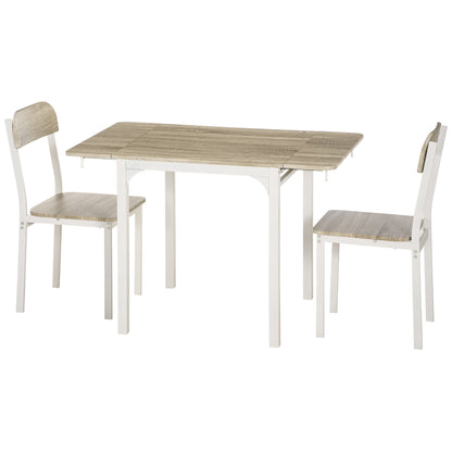 3 Piece Dining Set with 2 Chairs and 1 Table Dining Table Set with Foldable Tabletop for Kitchen Small Spaces Steel MDF Natural+White 110 x 70 x 75 cm
