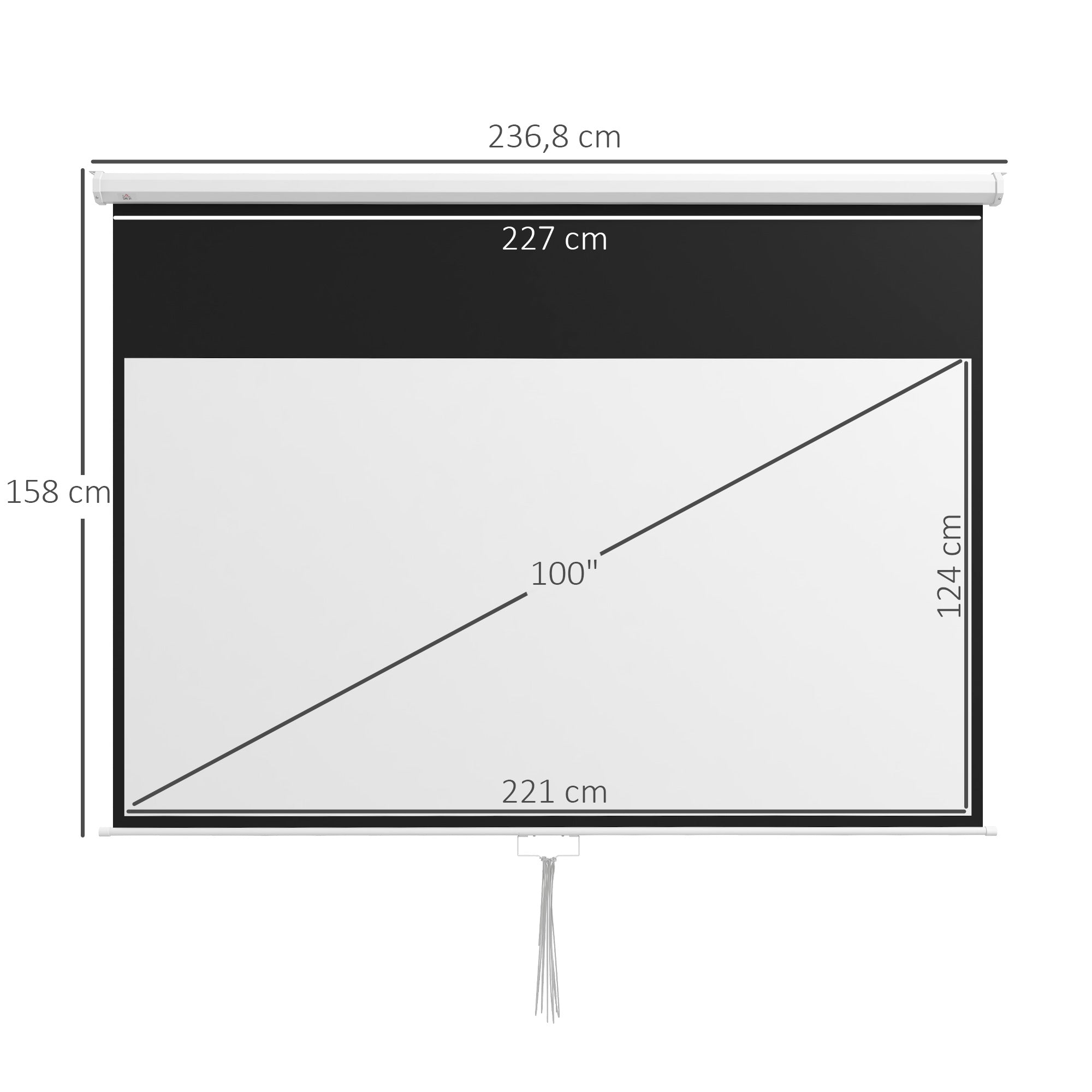 100-Inch Manual Projector Screen Portable Projection Screen 16:9 Aspect Ratio with Adjustable Height for Indoor and Outdoor Home Cinema Patio 87x49 inches White