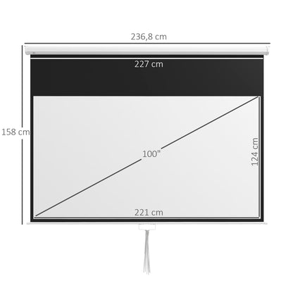 100-Inch Manual Projector Screen Portable Projection Screen 16:9 Aspect Ratio with Adjustable Height for Indoor and Outdoor Home Cinema Patio 87x49 inches White