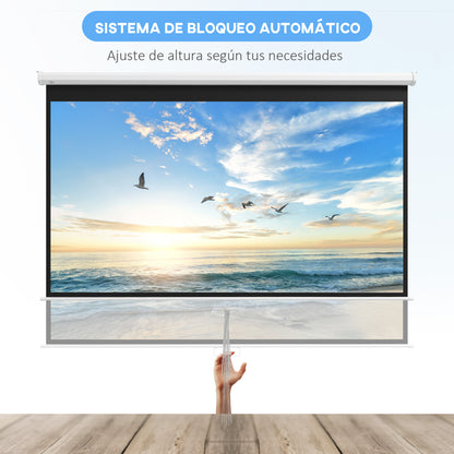 100-Inch Manual Projector Screen Portable Projection Screen 16:9 Aspect Ratio with Adjustable Height for Indoor and Outdoor Home Cinema Patio 87x49 inches White