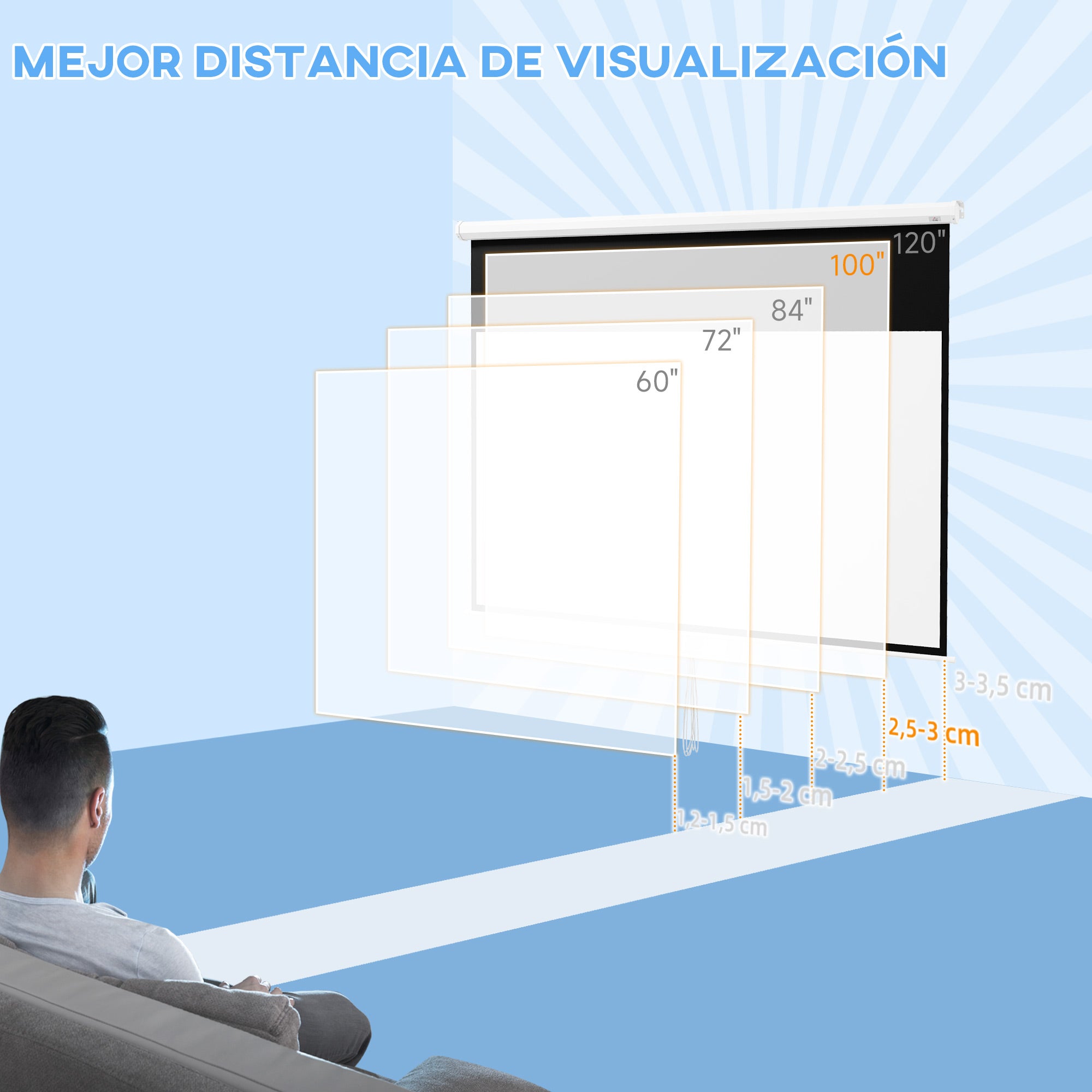 100-Inch Manual Projector Screen Portable Projection Screen 16:9 Aspect Ratio with Adjustable Height for Indoor and Outdoor Home Cinema Patio 87x49 inches White
