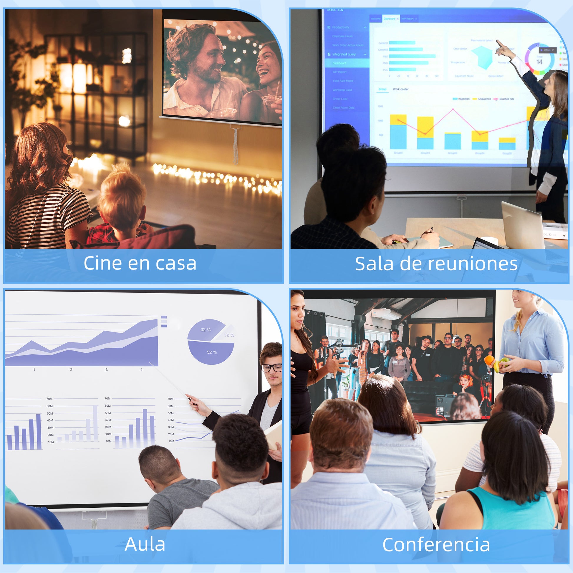 100-Inch Manual Projector Screen Portable Projection Screen 16:9 Aspect Ratio with Adjustable Height for Indoor and Outdoor Home Cinema Patio 87x49 inches White
