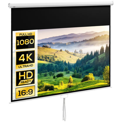 100-Inch Manual Projector Screen Portable Projection Screen 16:9 Aspect Ratio with Adjustable Height for Indoor and Outdoor Home Cinema Patio 87x49 inches White