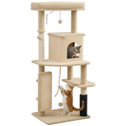 Cat Scratching Tree Height 132 cm Cat Tower with Platforms Post with Brush Hanging Balls and Scratching Pad Beige