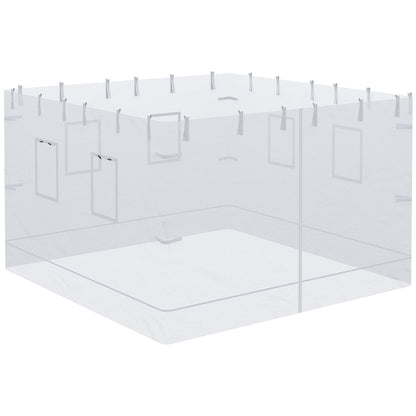 4 Nylon Side Walls Suitable for 3x3 m Pavilion, Set 3-piece Mosquito Net with 6 Windows and Zippered Door, 118.11x76.77 inches, White