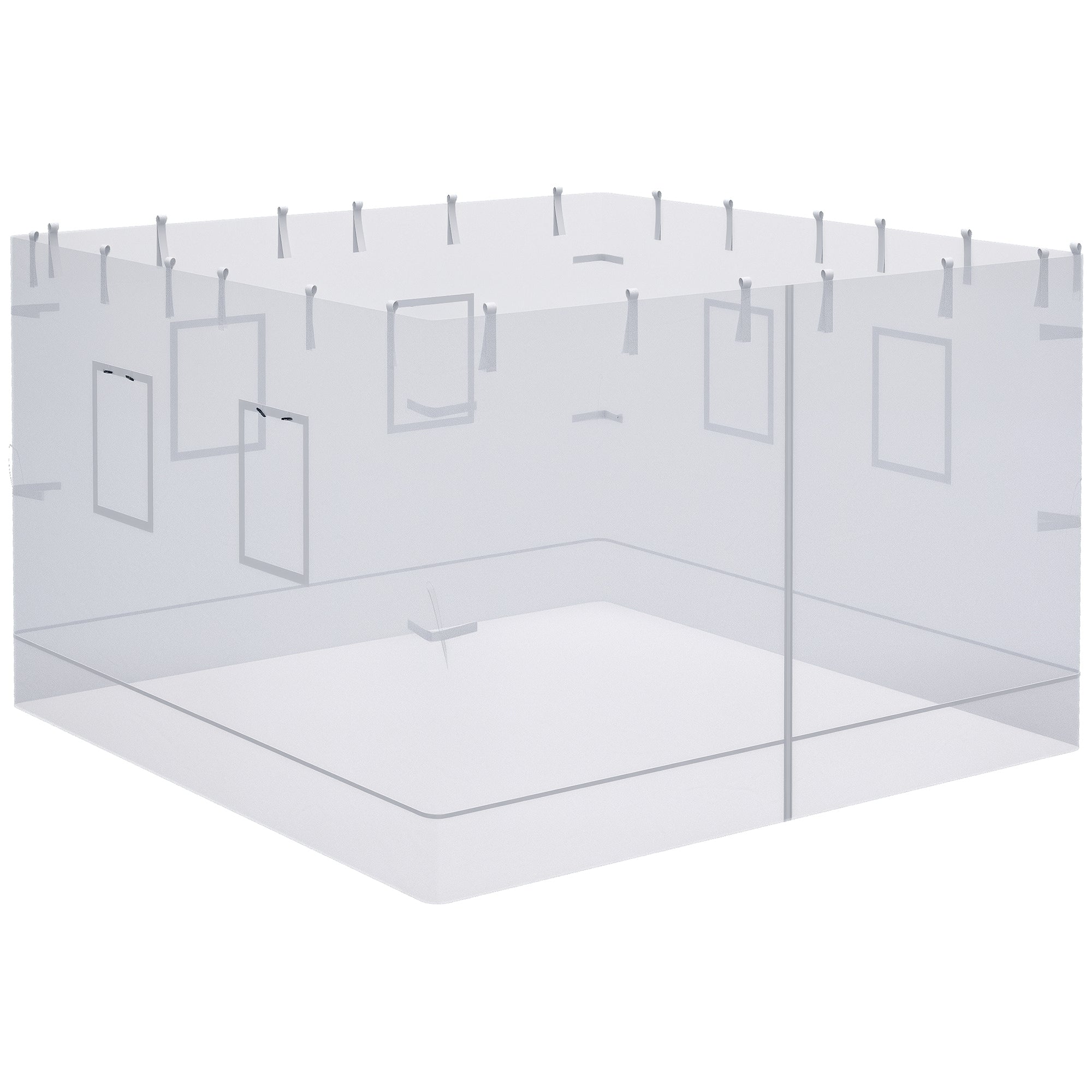 4 Nylon Side Walls Suitable for 3x3 m Pavilion, Set 3-piece Mosquito Net with 6 Windows and Zippered Door, 118.11x76.77 inches, White