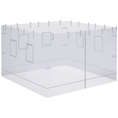 4 Nylon Side Walls Suitable for 3x3 m Pavilion, Set 3-piece Mosquito Net with 6 Windows and Zippered Door, 118.11x76.77 inches, White