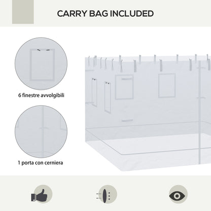 4 Nylon Side Walls Suitable for 3x3 m Pavilion, Set 3-piece Mosquito Net with 6 Windows and Zippered Door, 118.11x76.77 inches, White