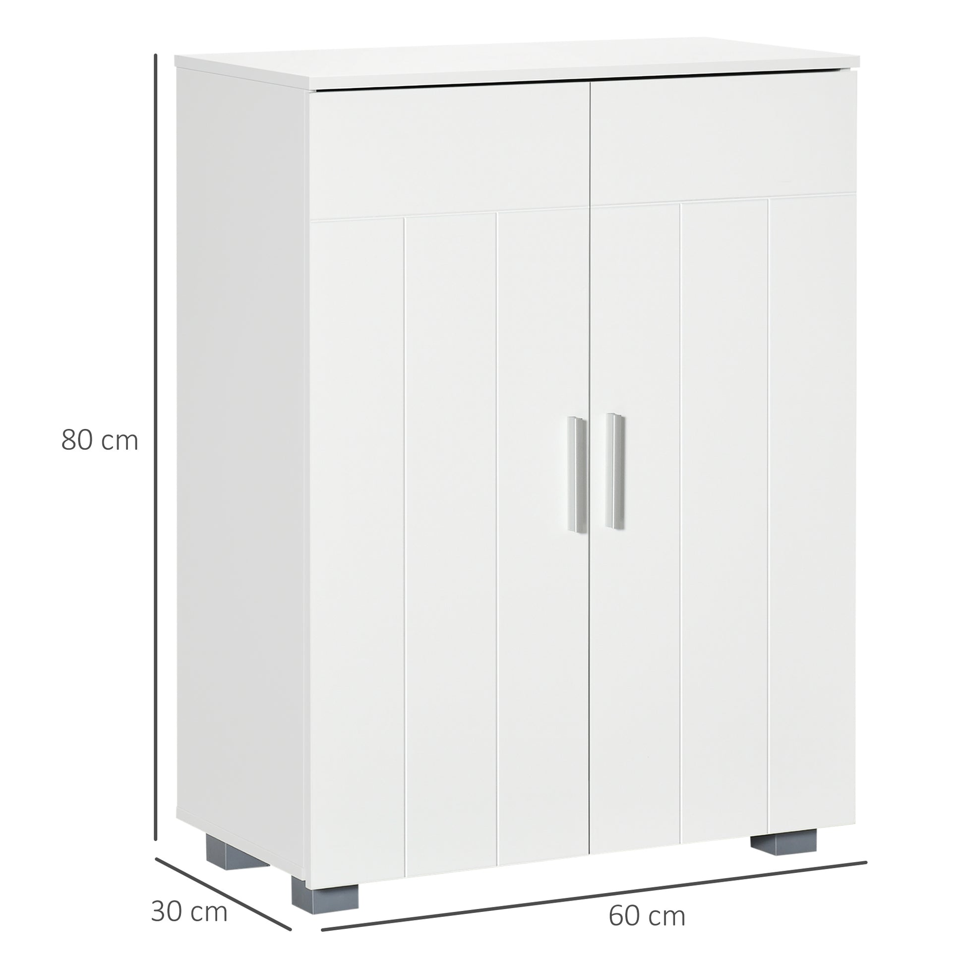 Bathroom Cabinet with 2 Doors and 2 Adjustable Shelves with 7 Levels Storage Cabinet for Living Room Kitchen Anti-tip 60x30x80 cm White