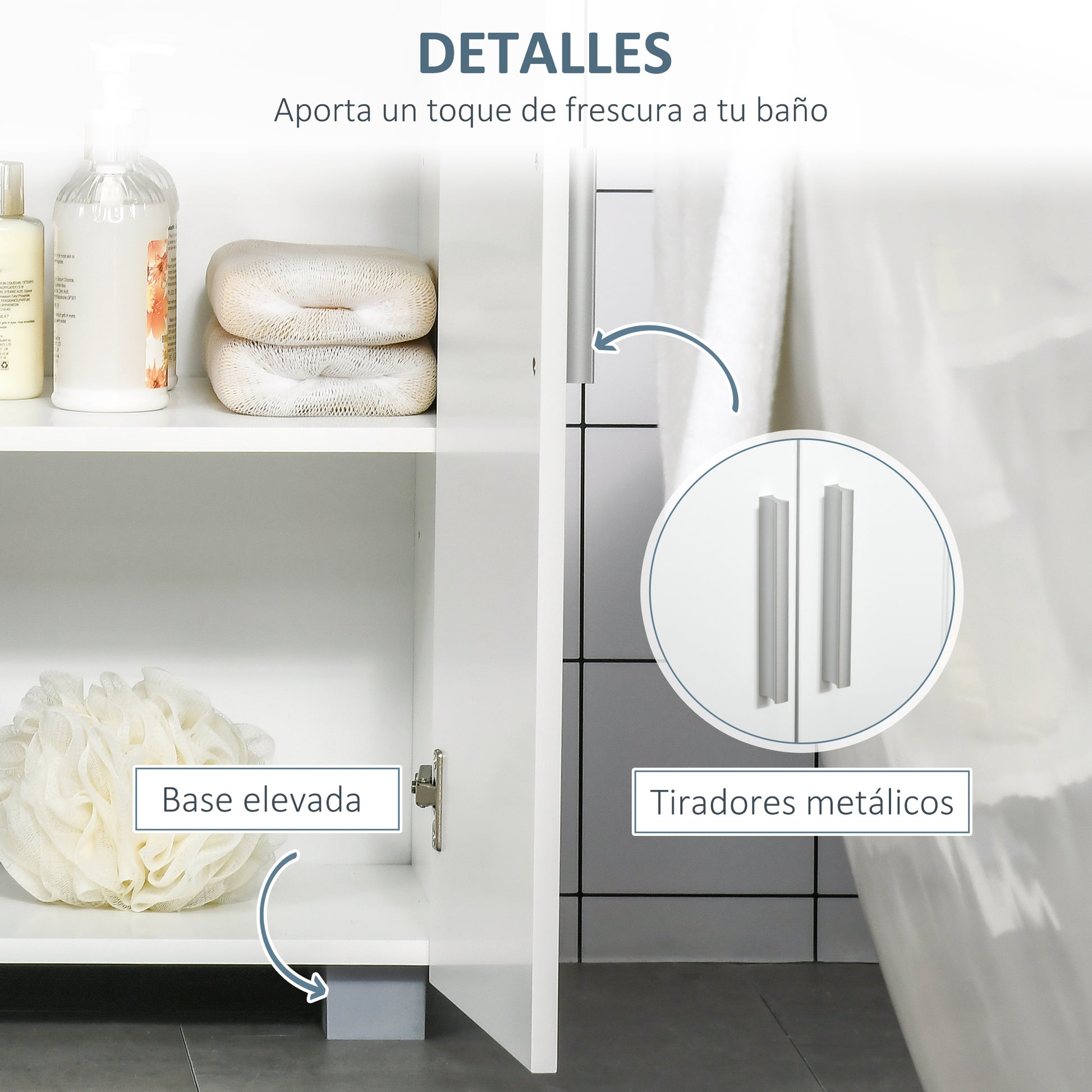 Bathroom Cabinet with 2 Doors and 2 Adjustable Shelves with 7 Levels Storage Cabinet for Living Room Kitchen Anti-tip 60x30x80 cm White