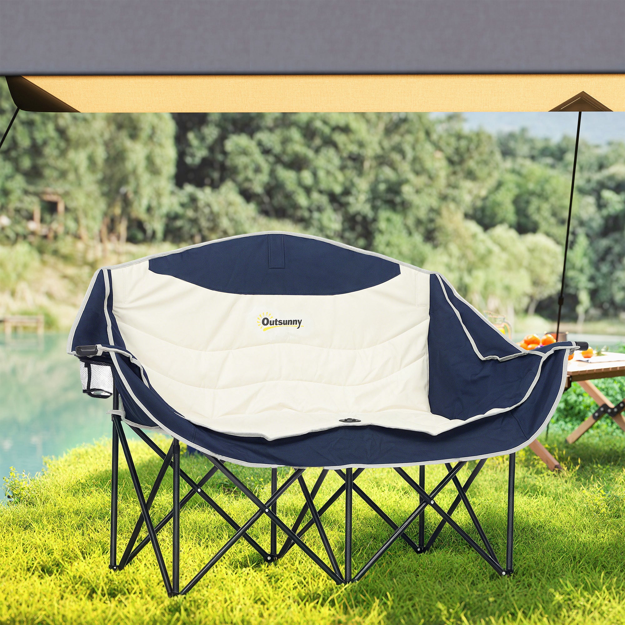2-Seat Folding Camping Chair with Cup Holders & Carry Bag — Outdoor Folding Chair, Padded, Supports up to 250 kg (≈551 lb)