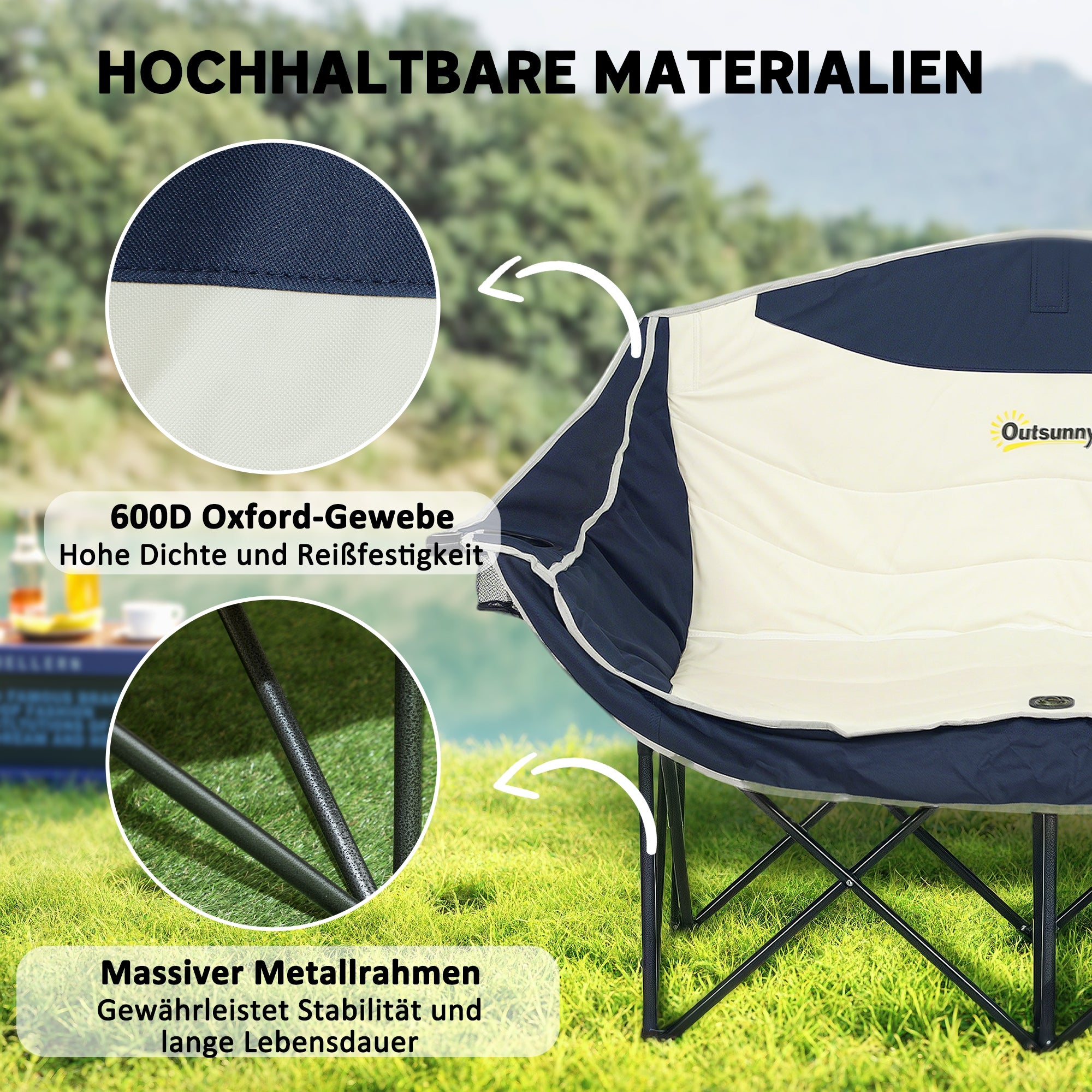 2-Seat Folding Camping Chair with Cup Holders & Carry Bag — Outdoor Folding Chair, Padded, Supports up to 250 kg (≈551 lb)