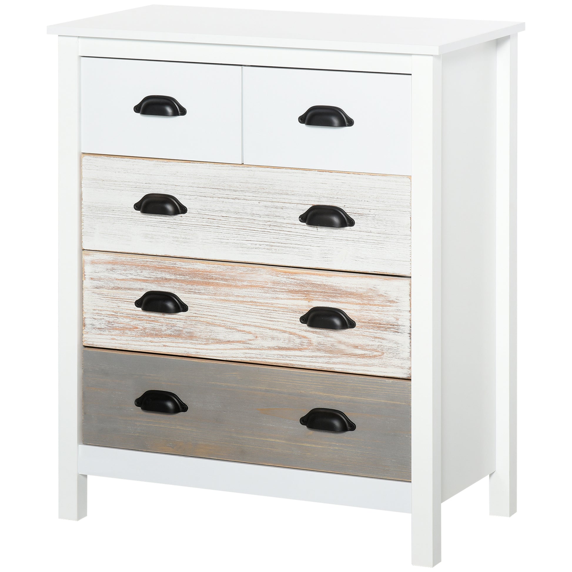 5-Drawer Chest Modern Bedroom Chest of Drawers with Anti-Tip Design Hallway Chest of Drawers 70x38x85 cm White