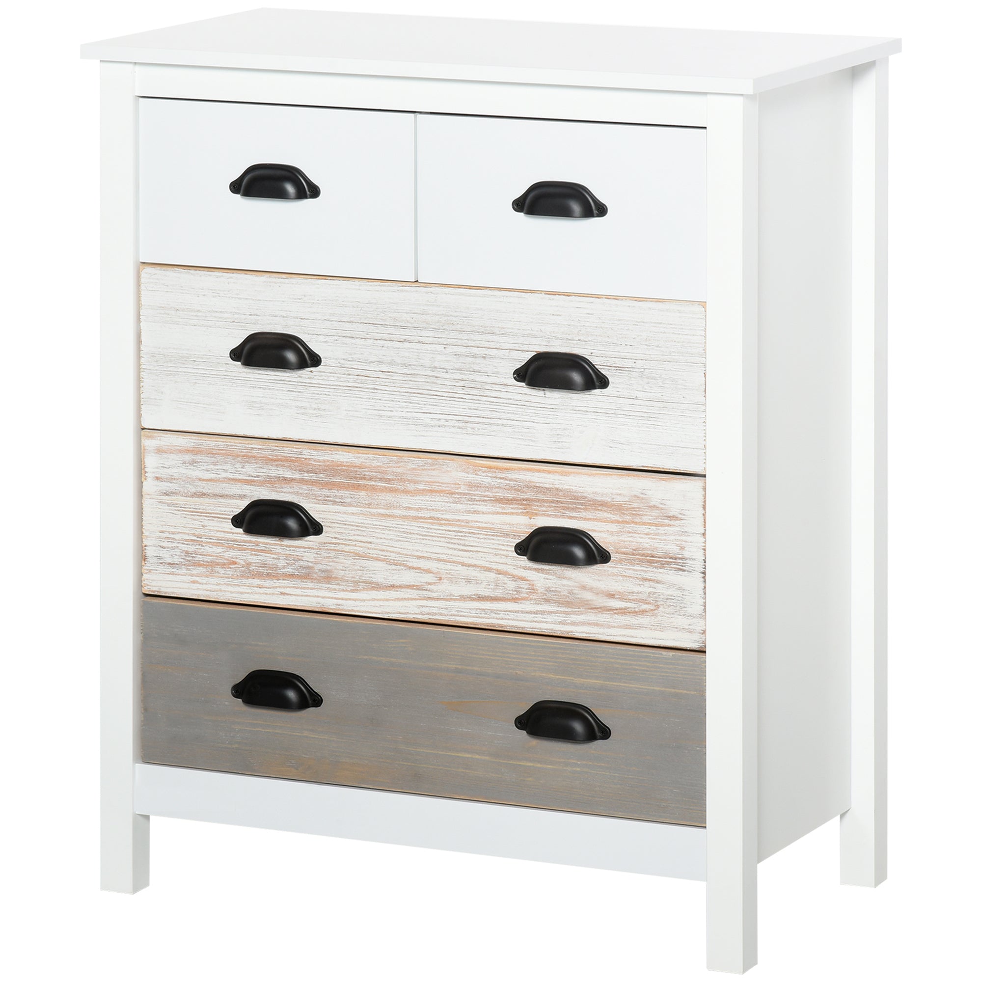 5-Drawer Chest Modern Bedroom Chest of Drawers with Anti-Tip Design Hallway Chest of Drawers 70x38x85 cm White