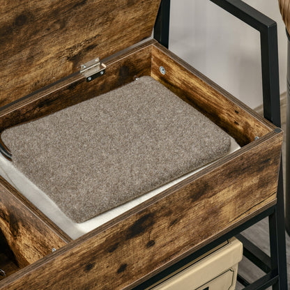 Industrial Style Shoe Rack Bench with Storage Compartment, Vintage Space-Saving Shoe Bench in Wood and Metal, Rustic Brown, 90x37x60cm