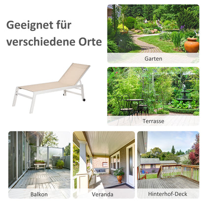 Sun Lounger, Garden Lounger, 5-Position Backrest, Aluminum, Cream White, 202 x 65 x 43 cm