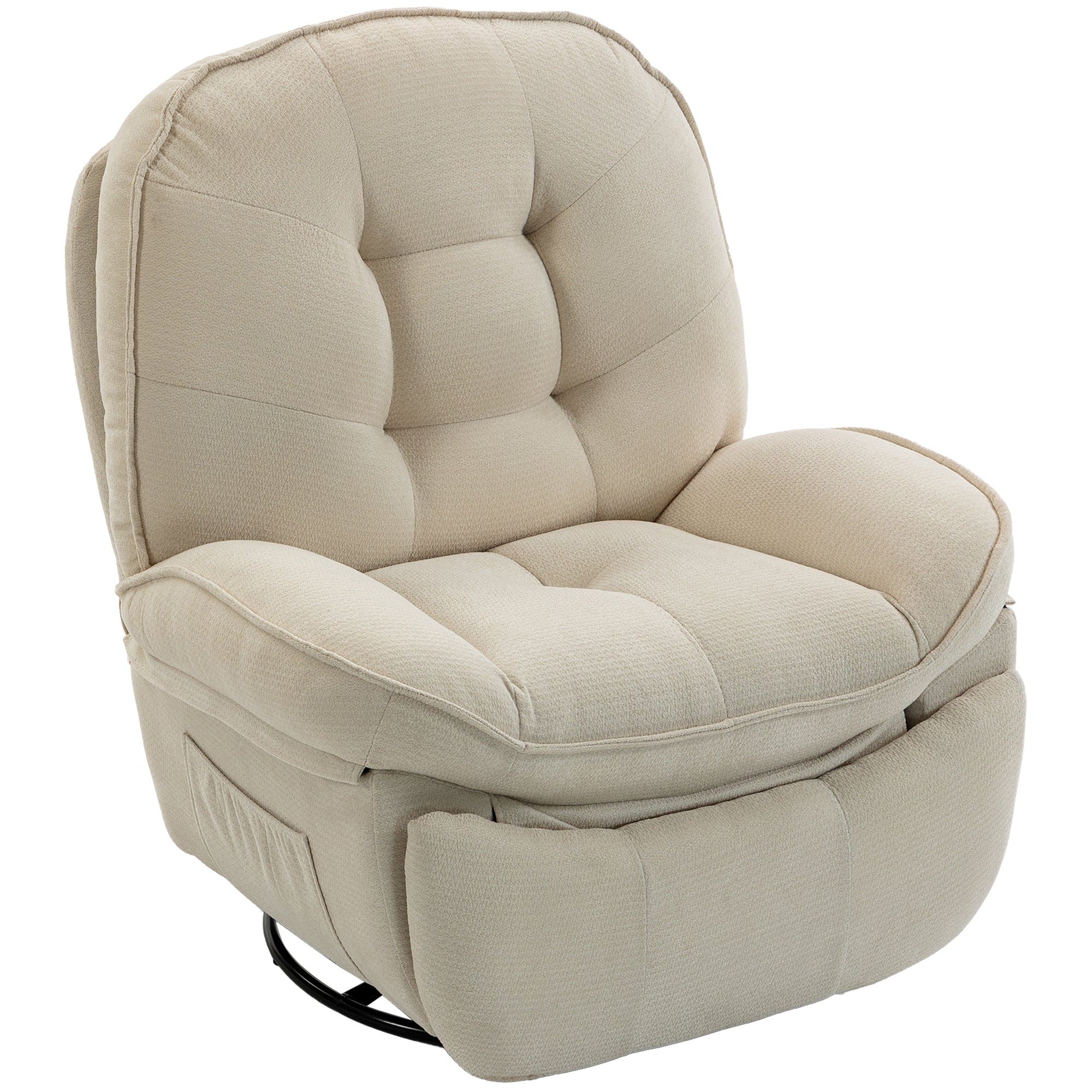 360° Swivel Recliner Chair — Manual Chenille Recliner with Footrest, High Back, Wide Seat & Side Pockets, Cream White