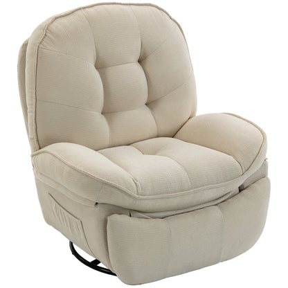360° Swivel Recliner Chair — Manual Chenille Recliner with Footrest, High Back, Wide Seat & Side Pockets, Cream White
