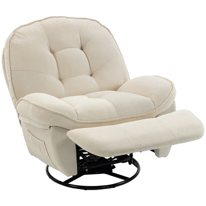 360° Swivel Recliner Chair — Manual Chenille Recliner with Footrest, High Back, Wide Seat & Side Pockets, Cream White