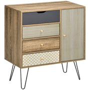 Storage Cabinet Chest of 4 Drawers 1 Cupboard - Hairpin Legs - Bohemian Style - 79 x 39 x 86 cm Brown