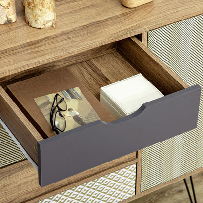 Storage Cabinet Chest of 4 Drawers 1 Cupboard - Hairpin Legs - Bohemian Style - 79 x 39 x 86 cm Brown