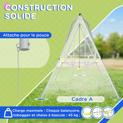 3-in-1 Children's Swing Set with 1 Regular Seat and 3 Swings, Metal Frame, Max Load 225 kg, Outdoor Play Area, Green