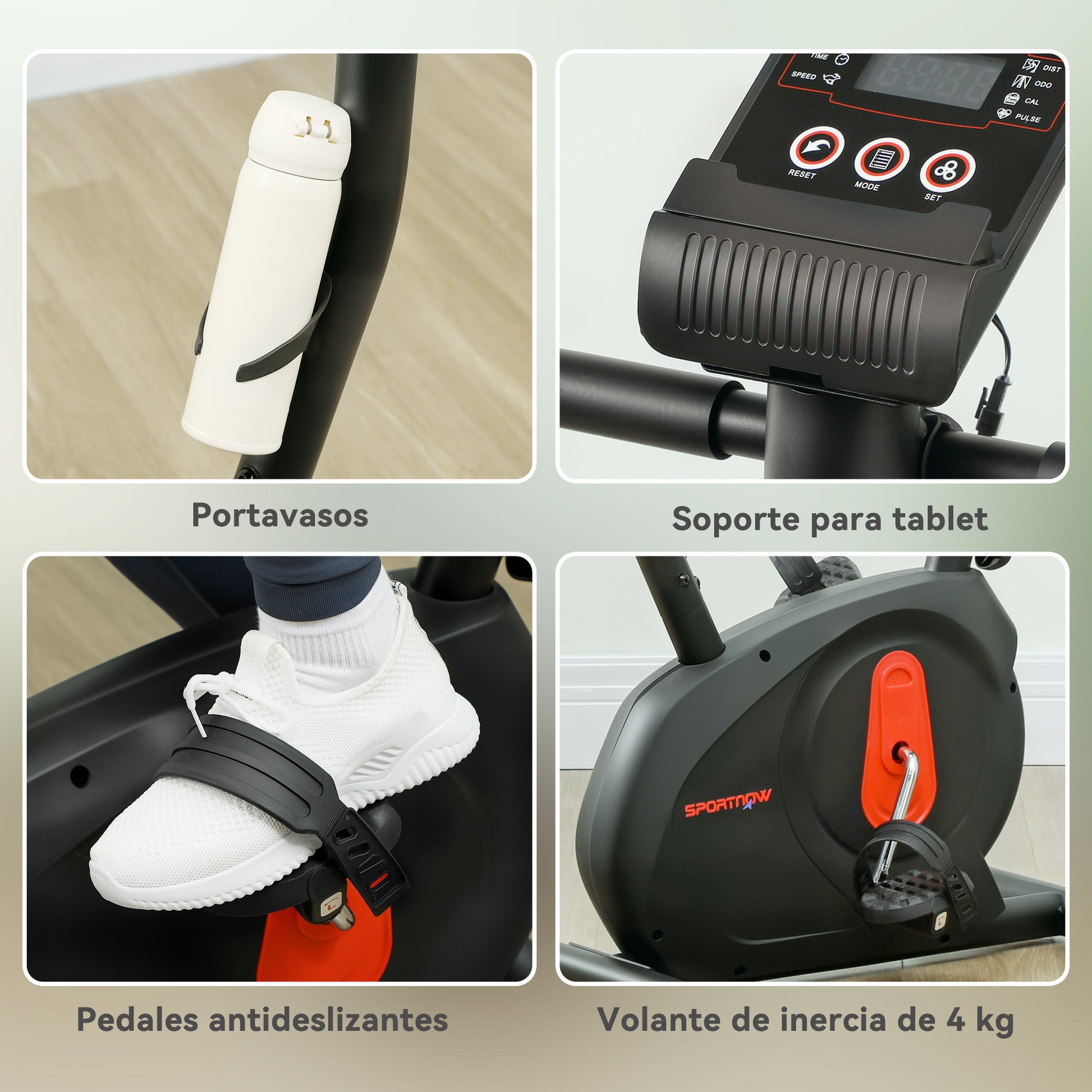 SPORTNOW Home Static Bike with Adjustable Magnetic Resistance Quiet Spin Bike with Frequency Sensor Adjustable Seat LCD Screen and Phone Holder Load 100 kg