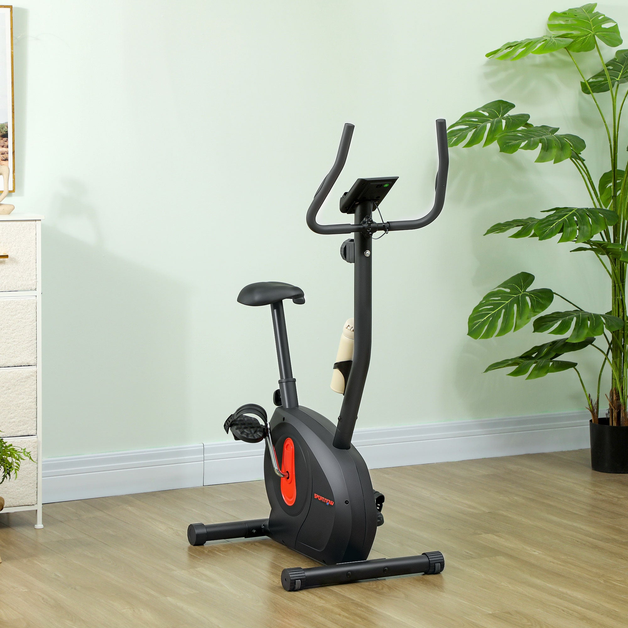 SPORTNOW Home Static Bike with Adjustable Magnetic Resistance Quiet Spin Bike with Frequency Sensor Adjustable Seat LCD Screen and Phone Holder Load 100 kg