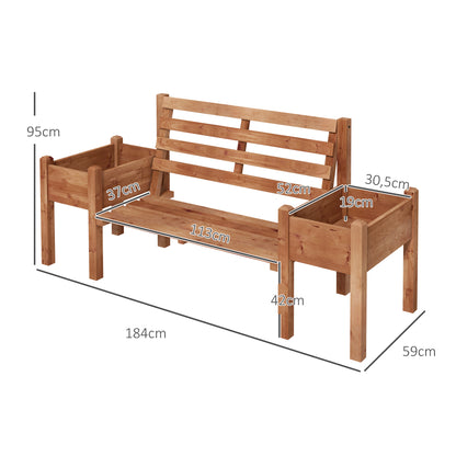 Garden Bench, 2-Seater, Wooden Bench with Flower Box, for Garden, Terrace, Weight Capacity up to 240 kg, 184 x 59 x 95 cm, Dark Brown