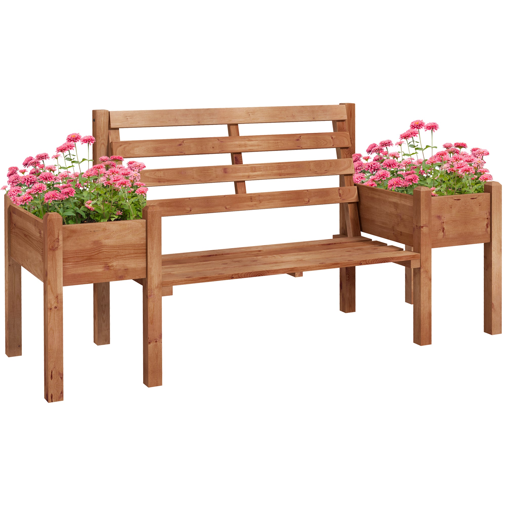 Garden Bench, 2-Seater, Wooden Bench with Flower Box, for Garden, Terrace, Weight Capacity up to 240 kg, 184 x 59 x 95 cm, Dark Brown