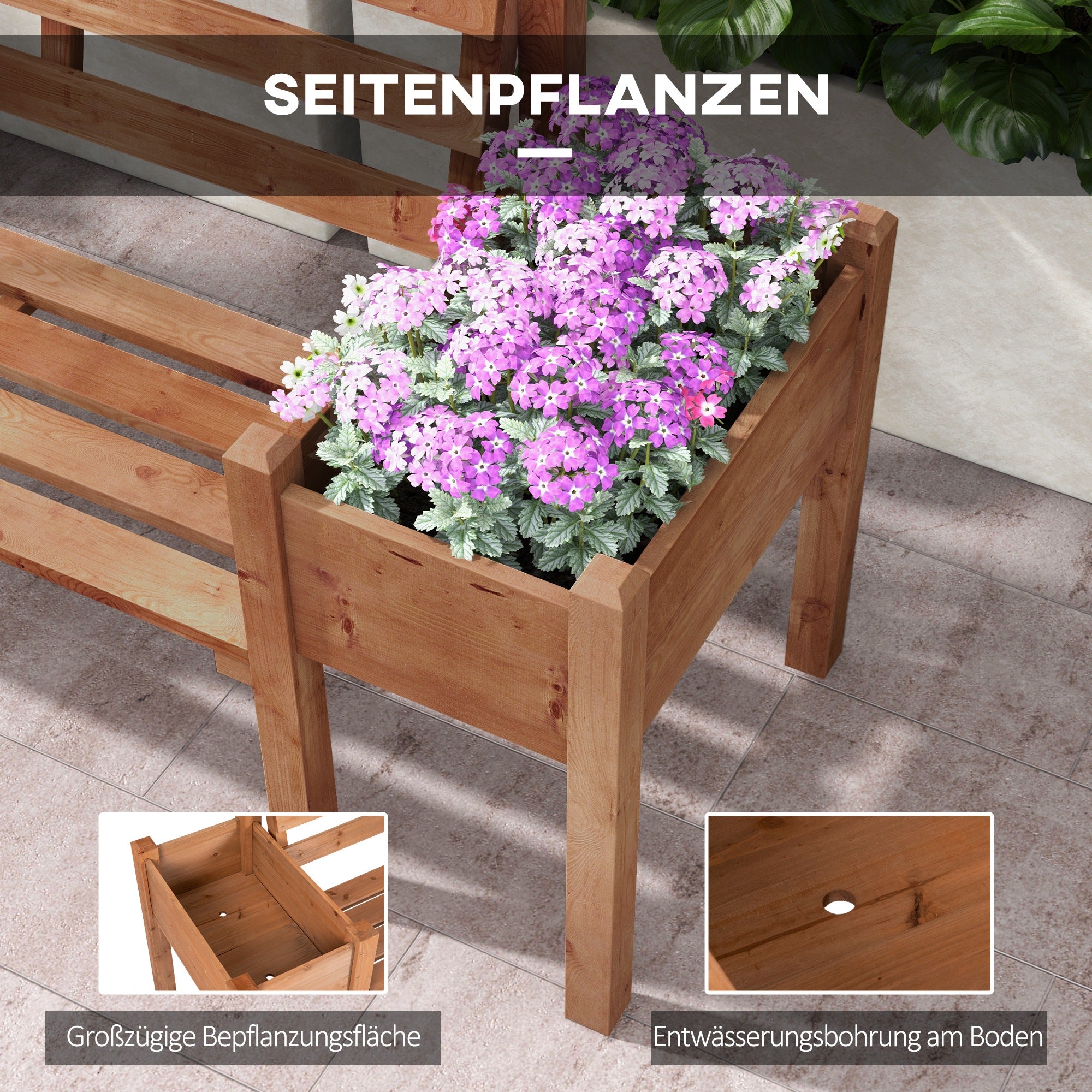 Garden Bench, 2-Seater, Wooden Bench with Flower Box, for Garden, Terrace, Weight Capacity up to 240 kg, 184 x 59 x 95 cm, Dark Brown