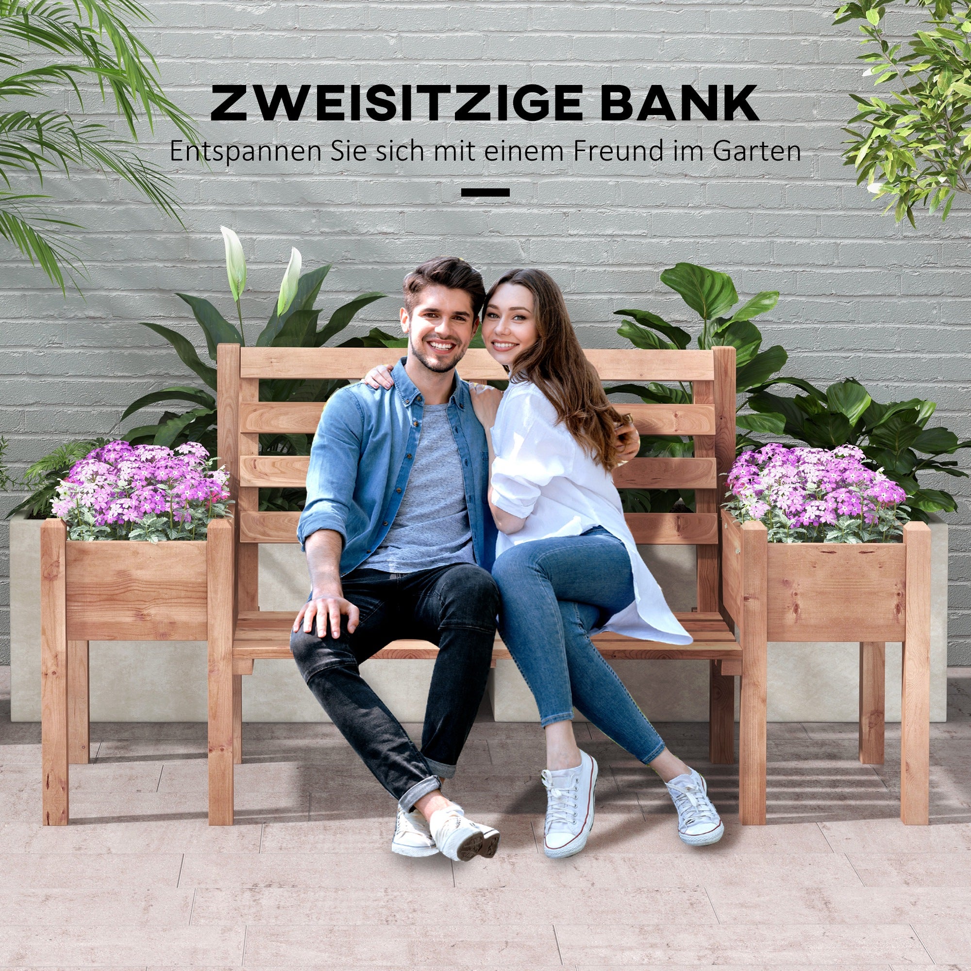 Garden Bench, 2-Seater, Wooden Bench with Flower Box, for Garden, Terrace, Weight Capacity up to 240 kg, 184 x 59 x 95 cm, Dark Brown