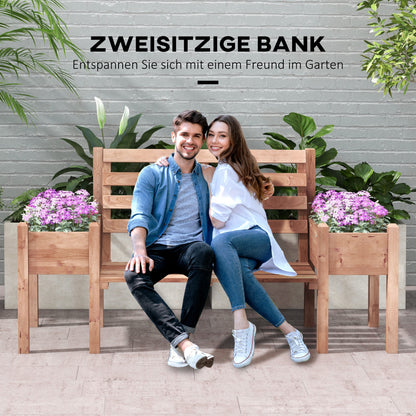 Garden Bench, 2-Seater, Wooden Bench with Flower Box, for Garden, Terrace, Weight Capacity up to 240 kg, 184 x 59 x 95 cm, Dark Brown